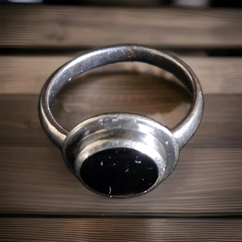 Vintage Black Onyx Ring 925 Sterling Silver Handmade Ring Size 7.5